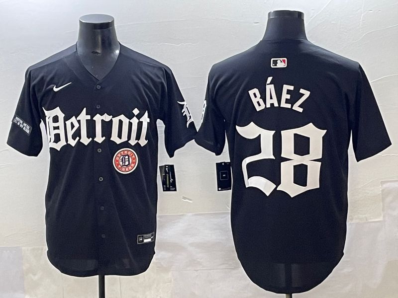 Men 2025 Detroit Tigers #28 Baez Black Five generations Joint Name Nike MLB Jersey style 22